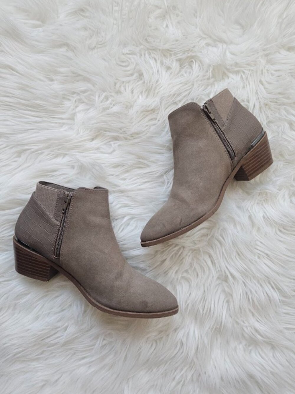 Ninewest taupe faux leather ankle boots western boho bohemian shoes booties 8W